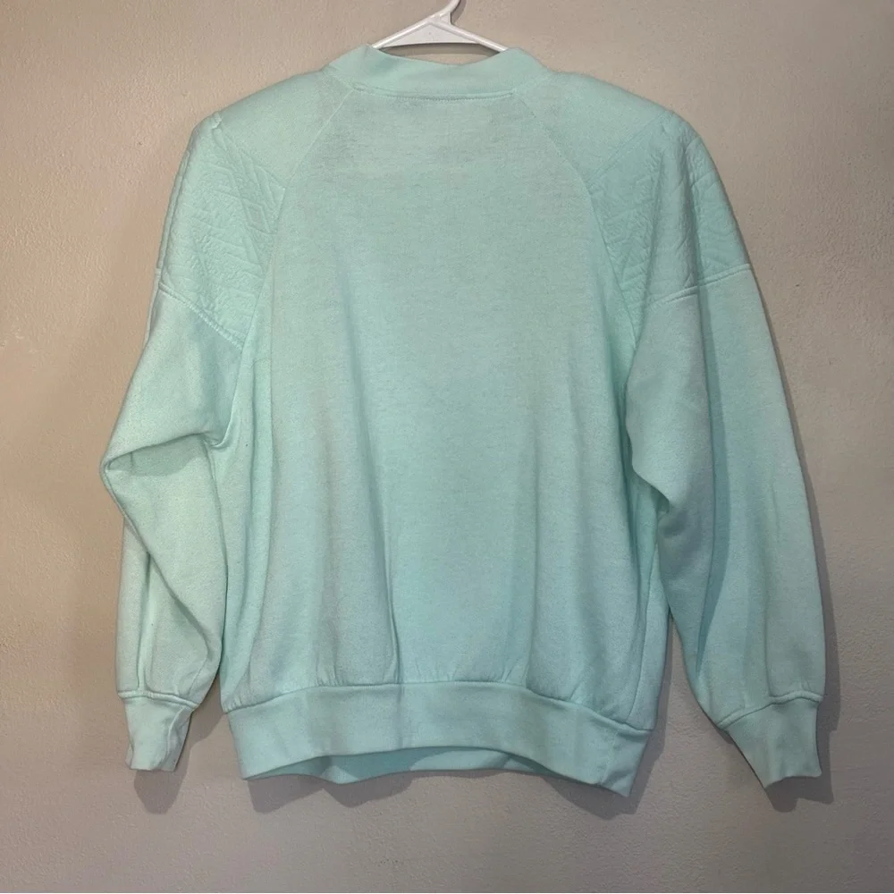 Vintage Quilted Henley Sweatshirt Mock Neck Fleece Pullover Size Small